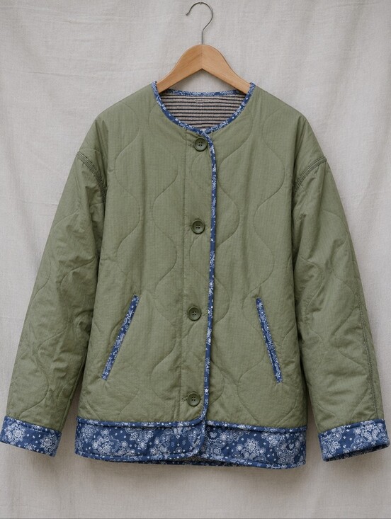 By Together Jackets & Blazers - Paisley Trim Quilted Bomber Light Jacket Size Small Women Olive Green Blue